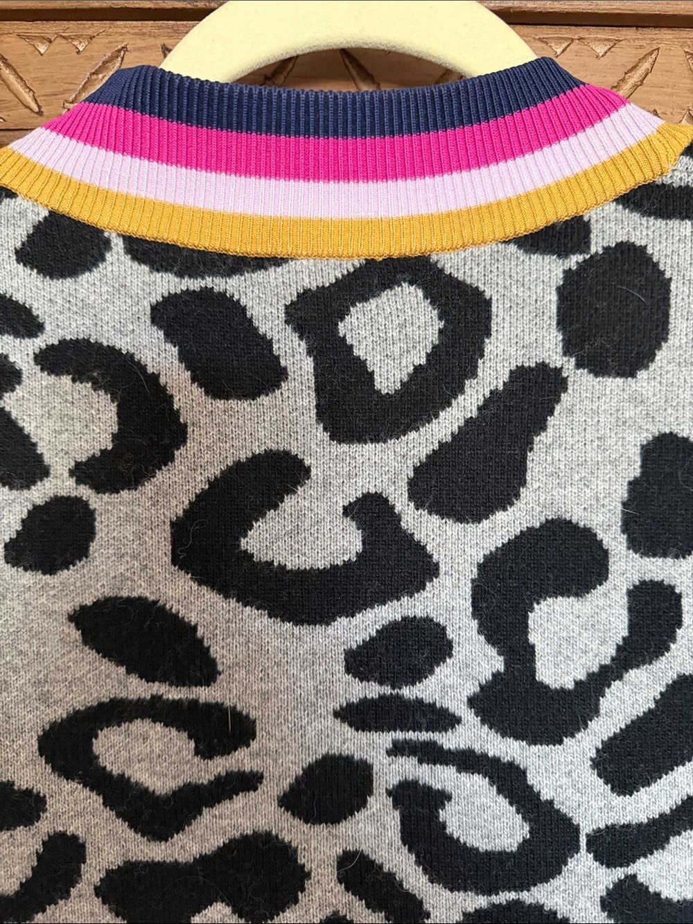 KULE Black and Gray Leopard Cardigan with Pink and Yellow Trim - Picture 5 of 5